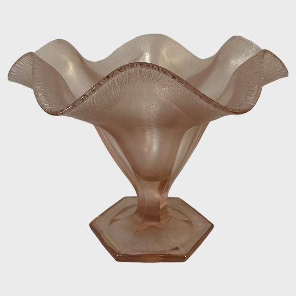 Vintage Fenton Art Deco Pink Velva Stretch Carnival Glass Ruffled Compote 6.5'' - Picture 1 of 13
